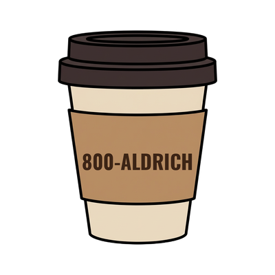 800-ALDRICH on a coffee cup