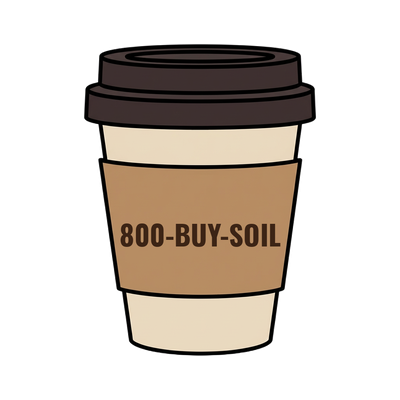 800-BUY-SOIL on a coffee cup