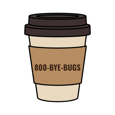 800-BYE-BUGS on a coffee cup