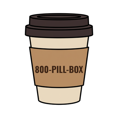 800-PILL-BOX on a coffee cup