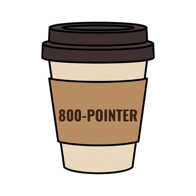 800-POINTER on a coffee cup