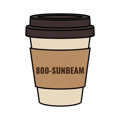 800-SUNBEAM on a coffee cup