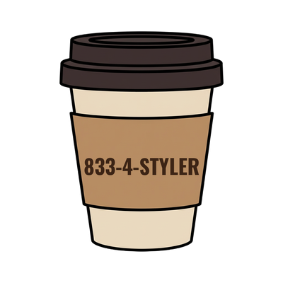 833-4-STYLER on a coffee cup