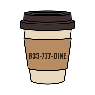 833-777-DINE on a coffee cup