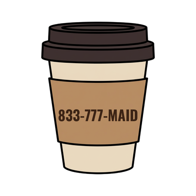 833-777-MAID on a coffee cup