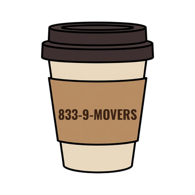 833-9-MOVERS on a coffee cup