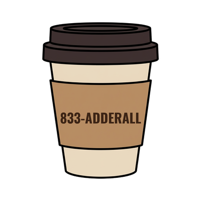 833-ADDERALL on a coffee cup