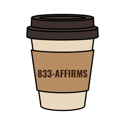 833-AFFIRMS on a coffee cup