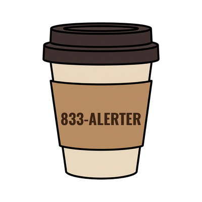 833-ALERTER on a coffee cup