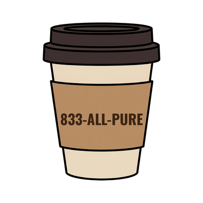 833-ALL-PURE on a coffee cup