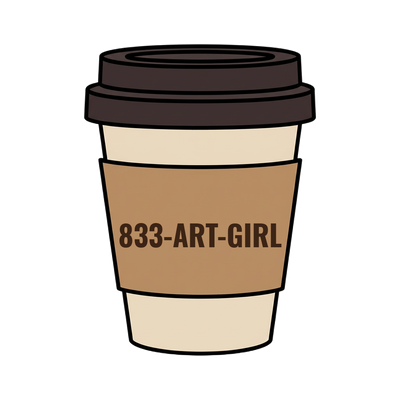 833-ART-GIRL on a coffee cup