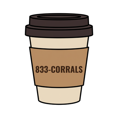 833-CORRALS on a coffee cup