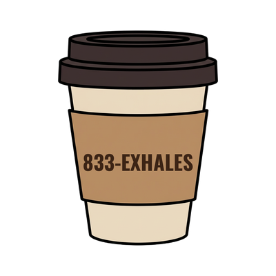 833-EXHALES on a coffee cup