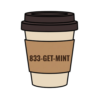 833-GET-MINT on a coffee cup