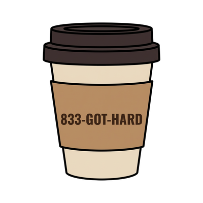 833-GOT-HARD on a coffee cup