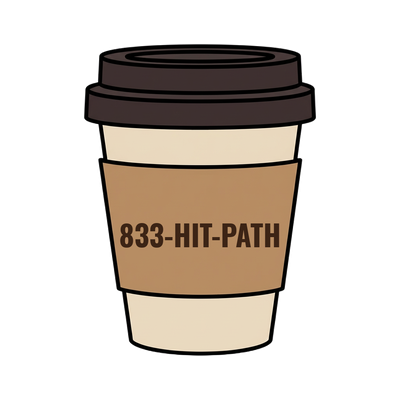 833-HIT-PATH on a coffee cup