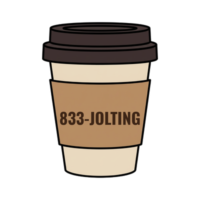 833-JOLTING on a coffee cup