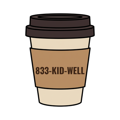 833-KID-WELL on a coffee cup