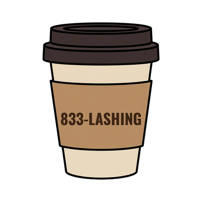 833-LASHING on a coffee cup
