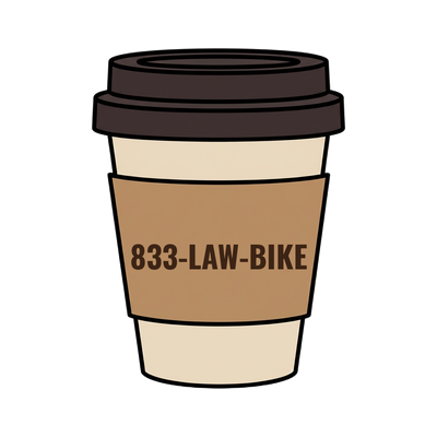 833-LAW-BIKE on a coffee cup