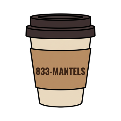 833-MANTELS on a coffee cup