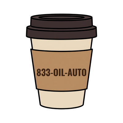 833-OIL-AUTO on a coffee cup