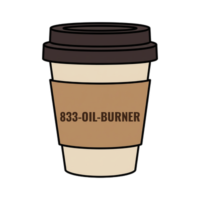 833-OIL-BURNER on a coffee cup