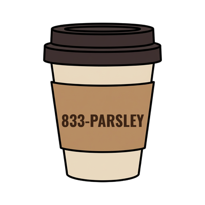 833-PARSLEY on a coffee cup
