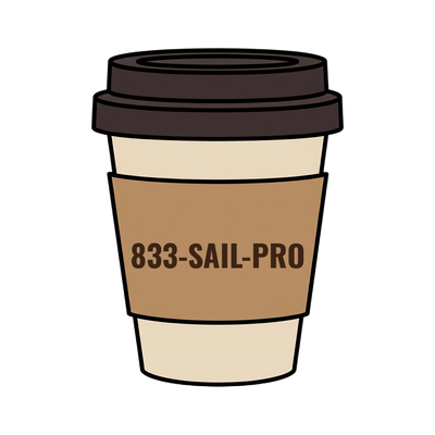 833-SAIL-PRO on a coffee cup