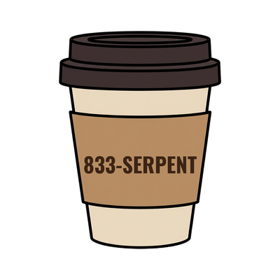 833-SERPENT on a coffee cup
