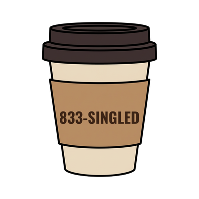 833-SINGLED on a coffee cup