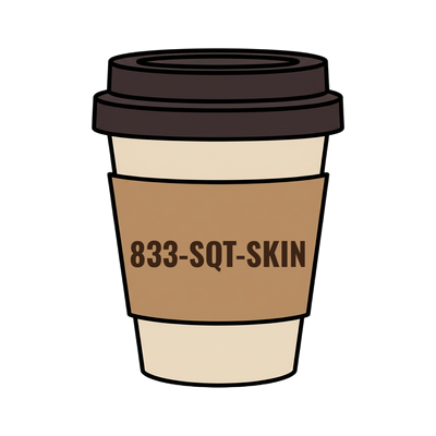 833-SQT-SKIN on a coffee cup