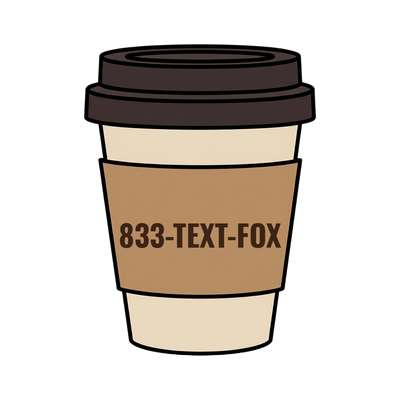 833-TEXT-FOX on a coffee cup