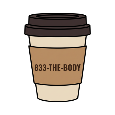833-THE-BODY on a coffee cup