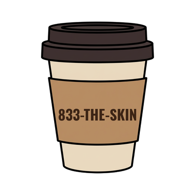 833-THE-SKIN on a coffee cup
