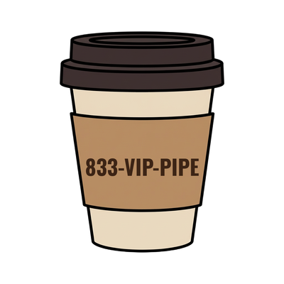 833-VIP-PIPE on a coffee cup