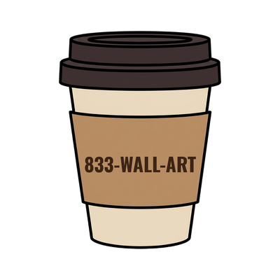 833-WALL-ART on a coffee cup