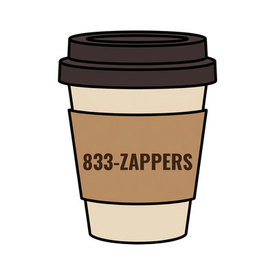 833-ZAPPERS on a coffee cup