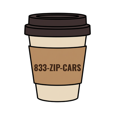 833-ZIP-CARS on a coffee cup
