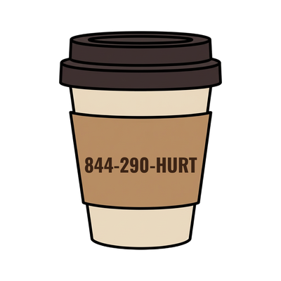 844-290-HURT on a coffee cup