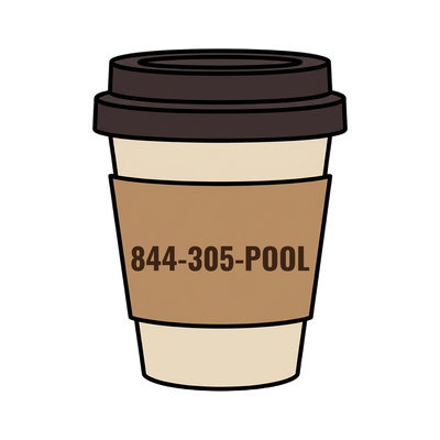 844-305-POOL on a coffee cup
