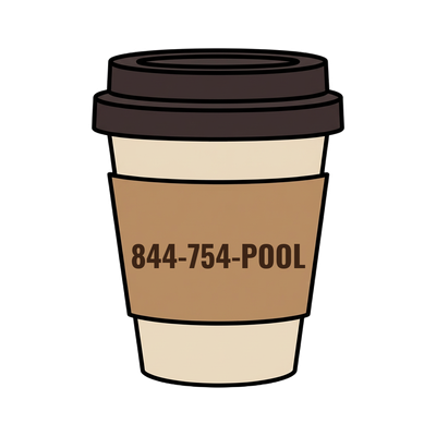 844-754-POOL on a coffee cup