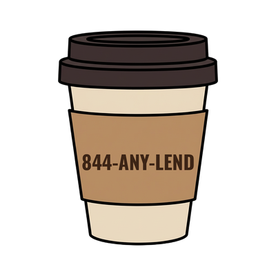 844-ANY-LEND on a coffee cup
