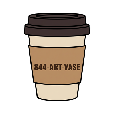 844-ART-VASE on a coffee cup