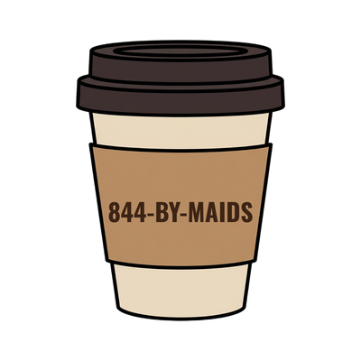 844-BY-MAIDS on a coffee cup