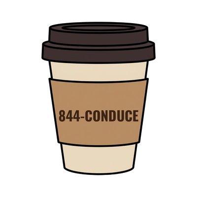 844-CONDUCE on a coffee cup