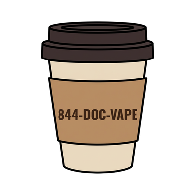 844-DOC-VAPE on a coffee cup