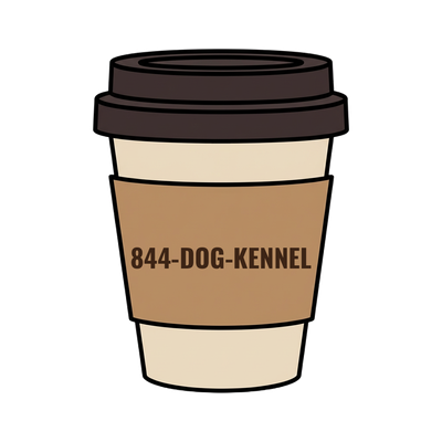 844-DOG-KENNEL on a coffee cup