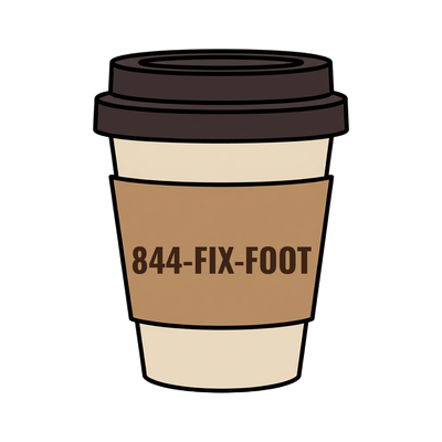 844-FIX-FOOT on a coffee cup