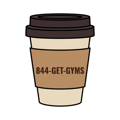 844-GET-GYMS on a coffee cup